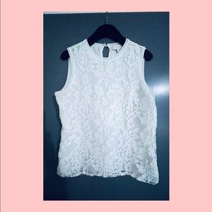 Ted Baker ESTI white floral sheet overlay sleeveless blouse.